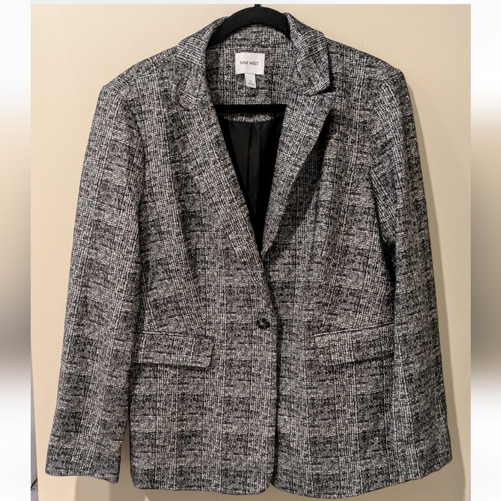 Nine West Women's Black & White Textured Blazer ~ Sz 14